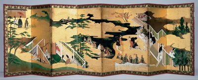 Pair of Eightfold Screens: Scenes from Tale of Genji by Unbekannt Unbekannt